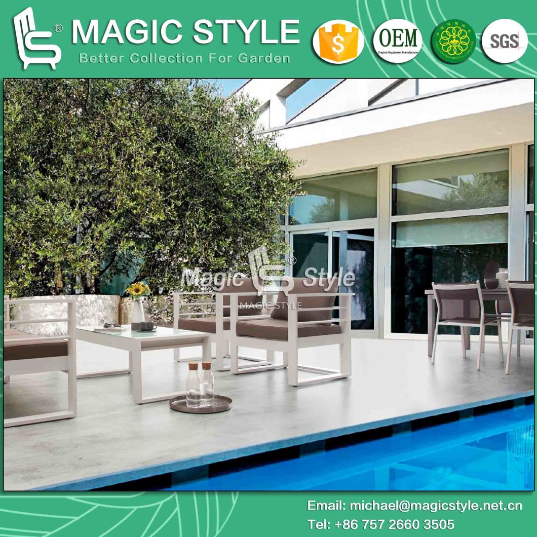 Outdoor Textile Dining Set Garden Extension Table with Glass Aluminum Sling Chair Modern Extension Table