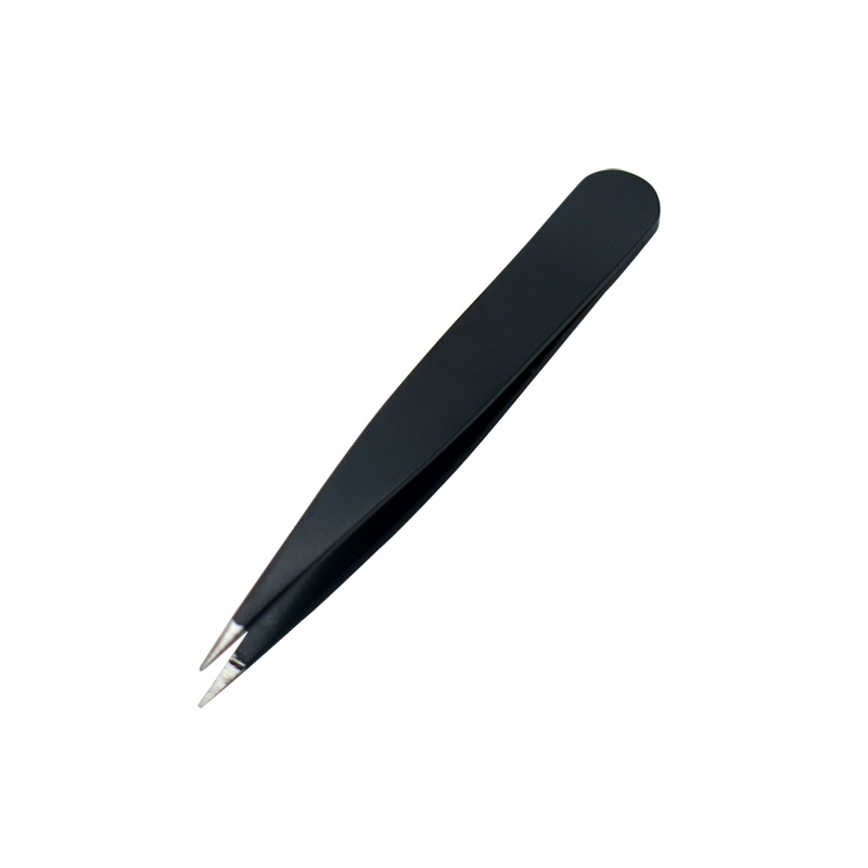 Mini Size 2.5 Inch Black with Stainless Steel Point Slant Tip Eyebrow Tweezers