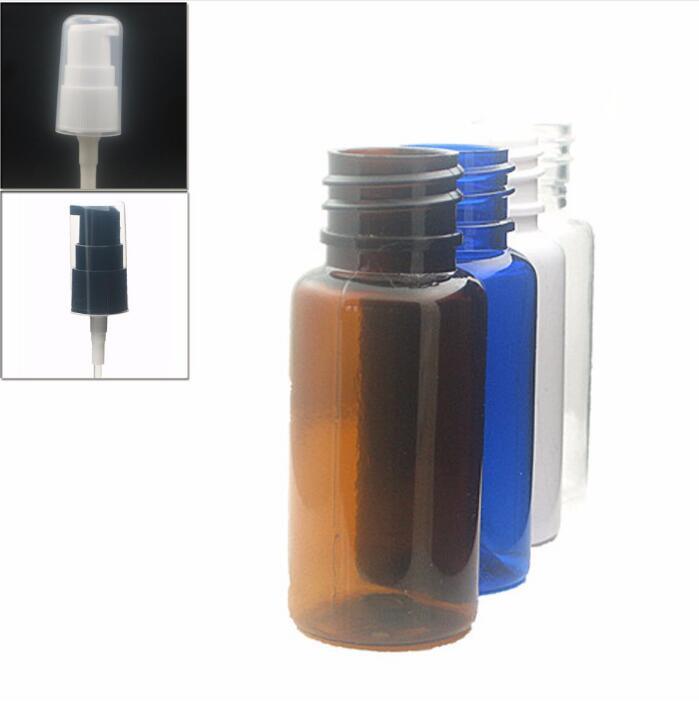 15ml Round Empty Plastic Bottles, Clear/White/Amber/Blue Pet Bottle with White/Black Treatment Pump Lotion