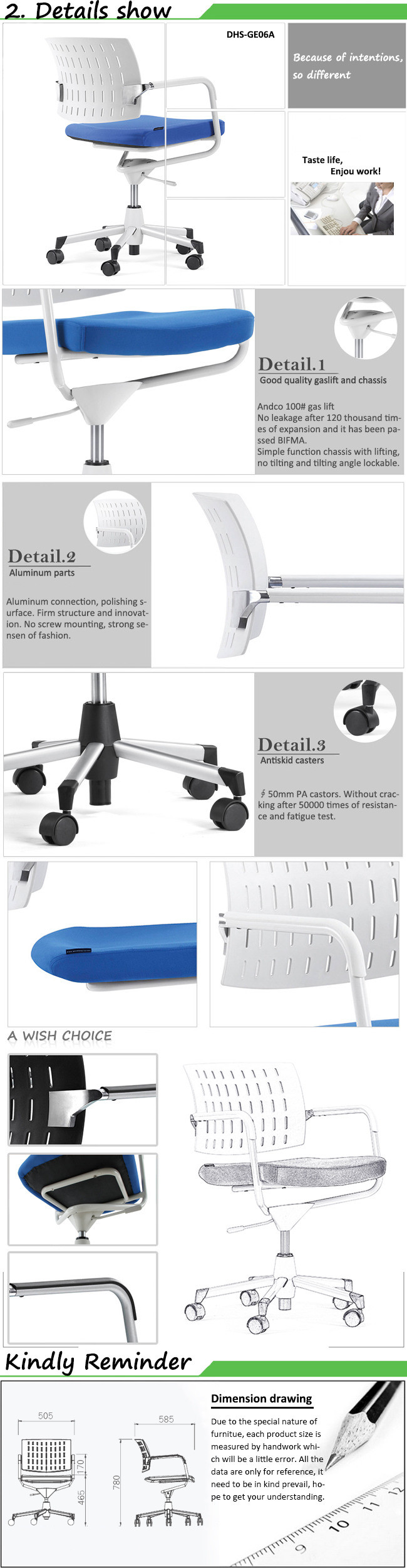 Tevson Office Furniture Office Swivel Chair/Rotable Staff Task Chairs (DHS-GE06A)