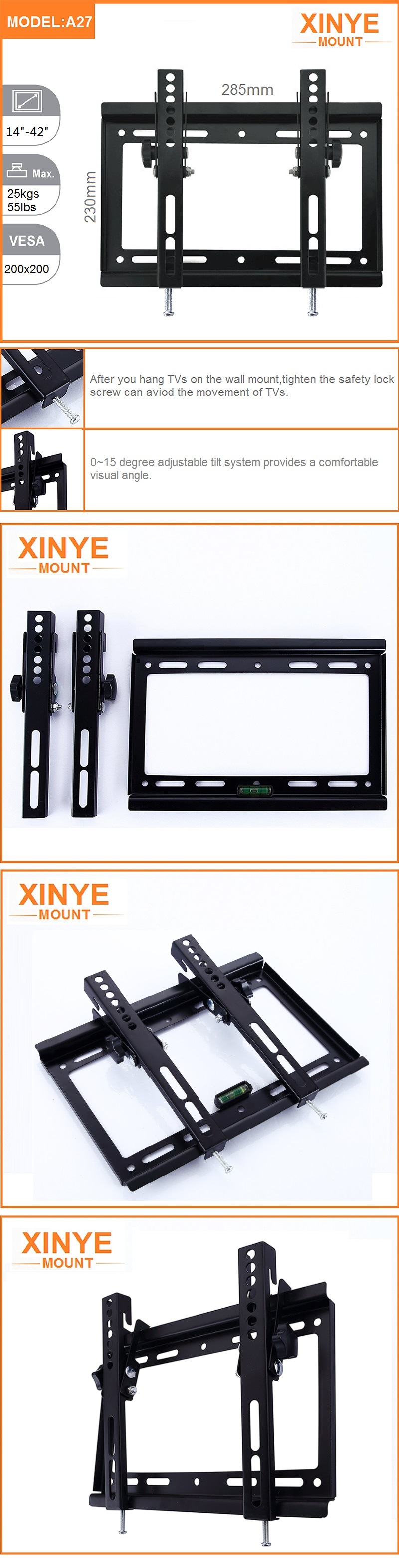 A27 Tilting LED Wall Mount TV Bracket for 14