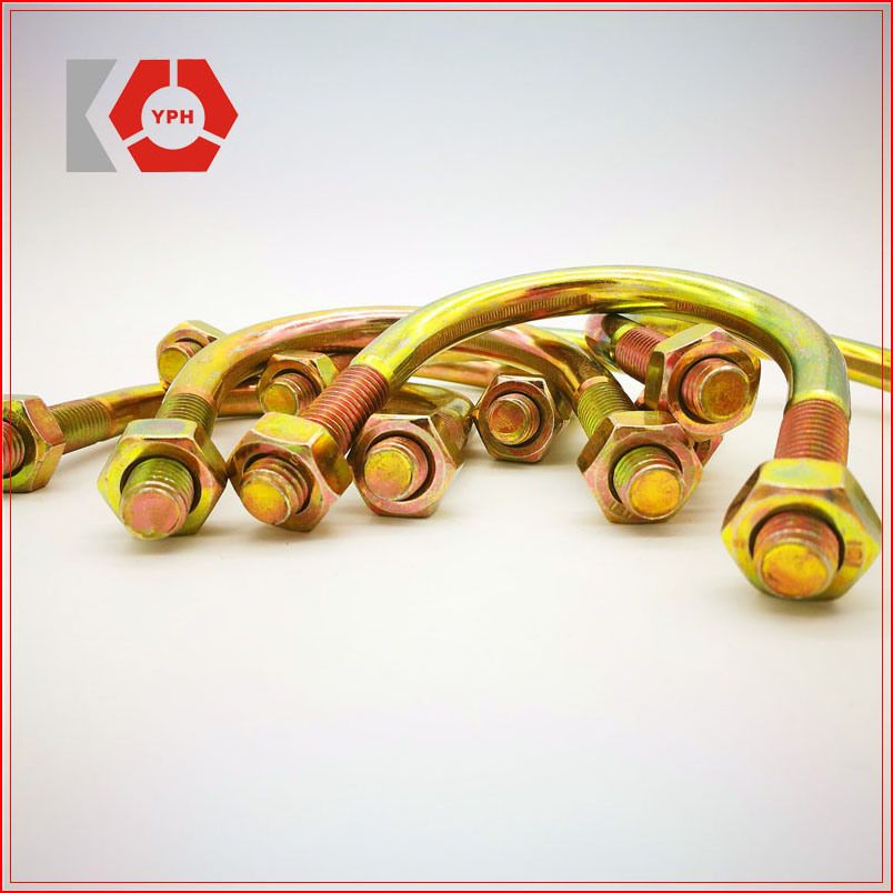 Yellow Zinc Plated Hot-Rolled Steel U Bolt with Washer and Nut