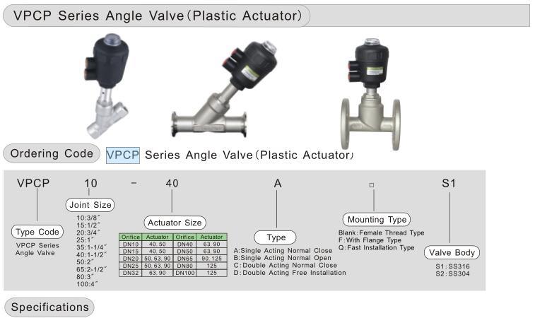 Plastic Actuator Normal Closed Angle Seat Valves