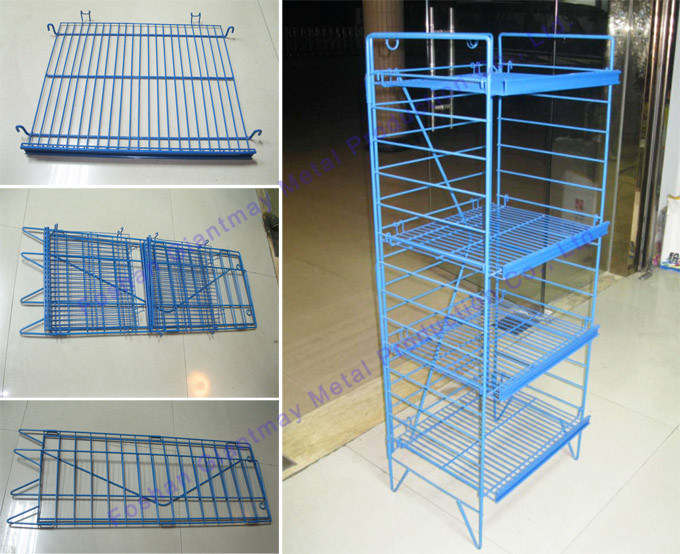 Retail Supermarket 4 Tiers Folding Metal Wire Hanging Potato Chip Floor Display Rack Stand for Wholesale