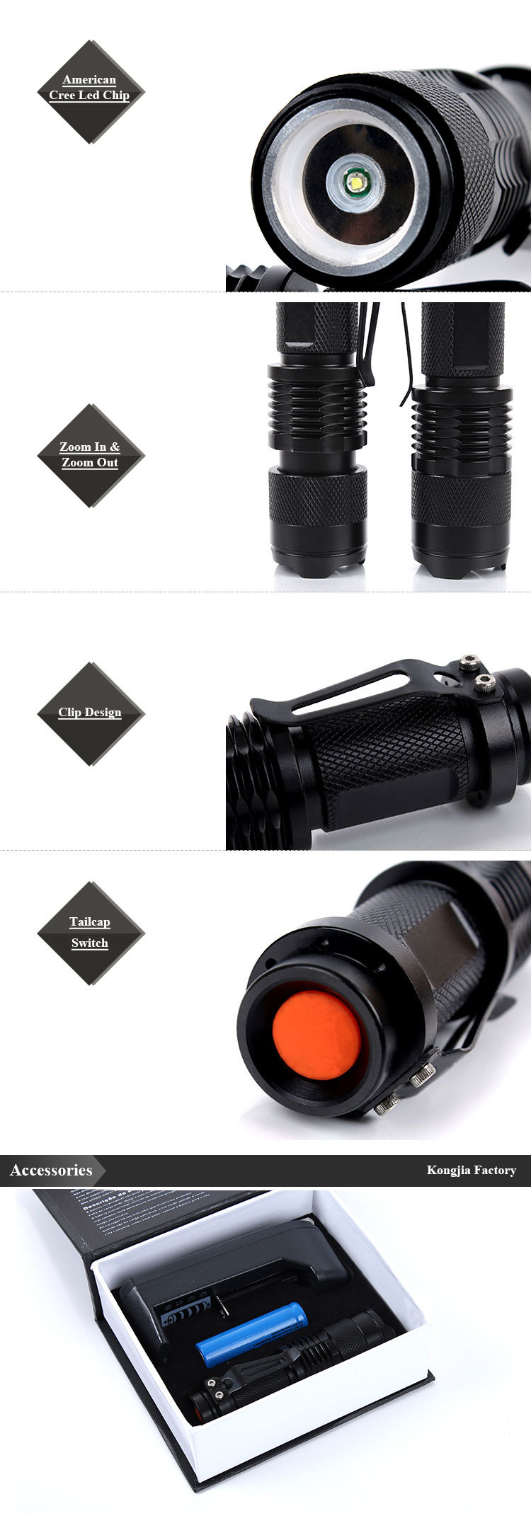 Zoomable Portable EDC Torch LED Mini Light Flashlight