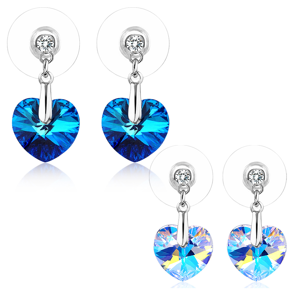 Heart Shape Blue Crystal Women Fashion Earrings