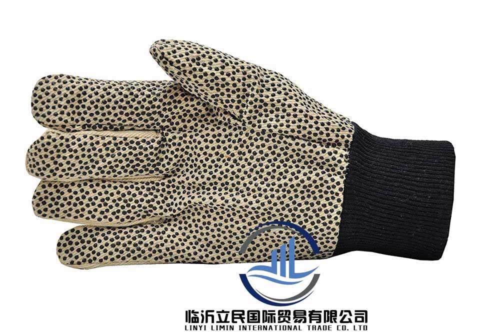 Black PVC Dotted Drill Cotton Gloves