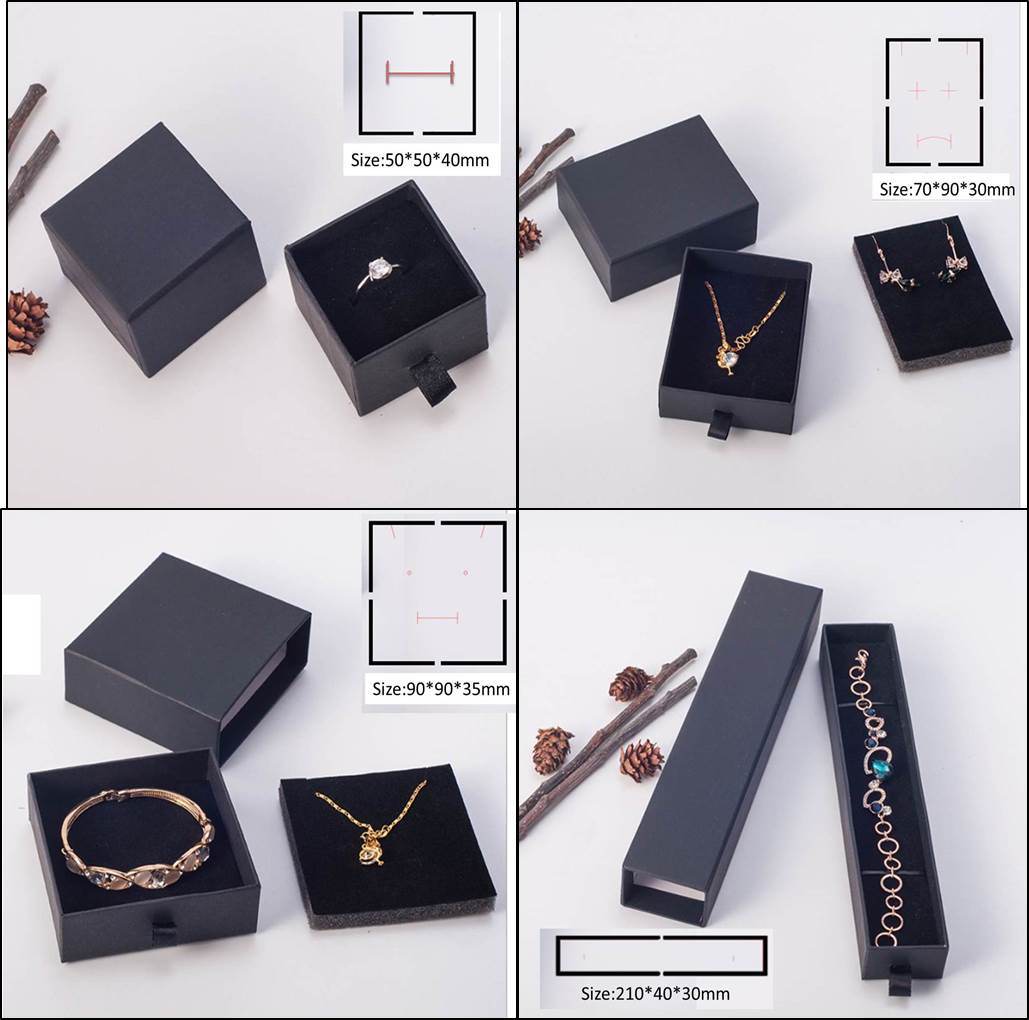 Black Small Big Paper Drawer Box, Sliding Drawer Box Jewelry Jewellery Bracelet Rings Gift Boxes Jewelry Box