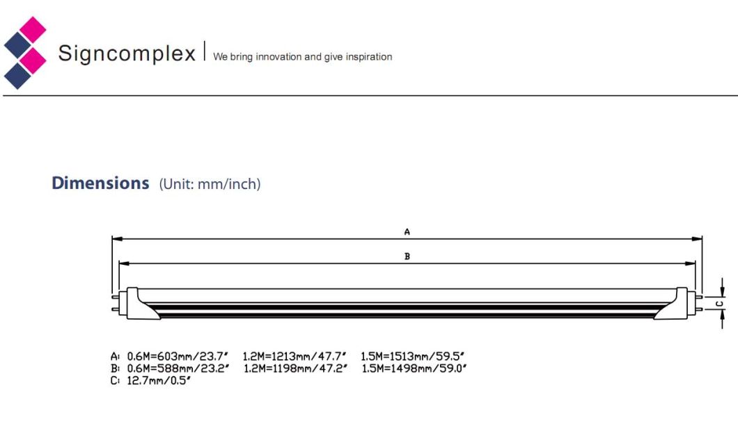 Signcomplex 2835SMD 9W 18W 22W LED T8 Tube Lamp UL with 5 Warranty Years