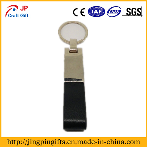 High Quality Metal PU Leather Keychain with Key Ring for Men