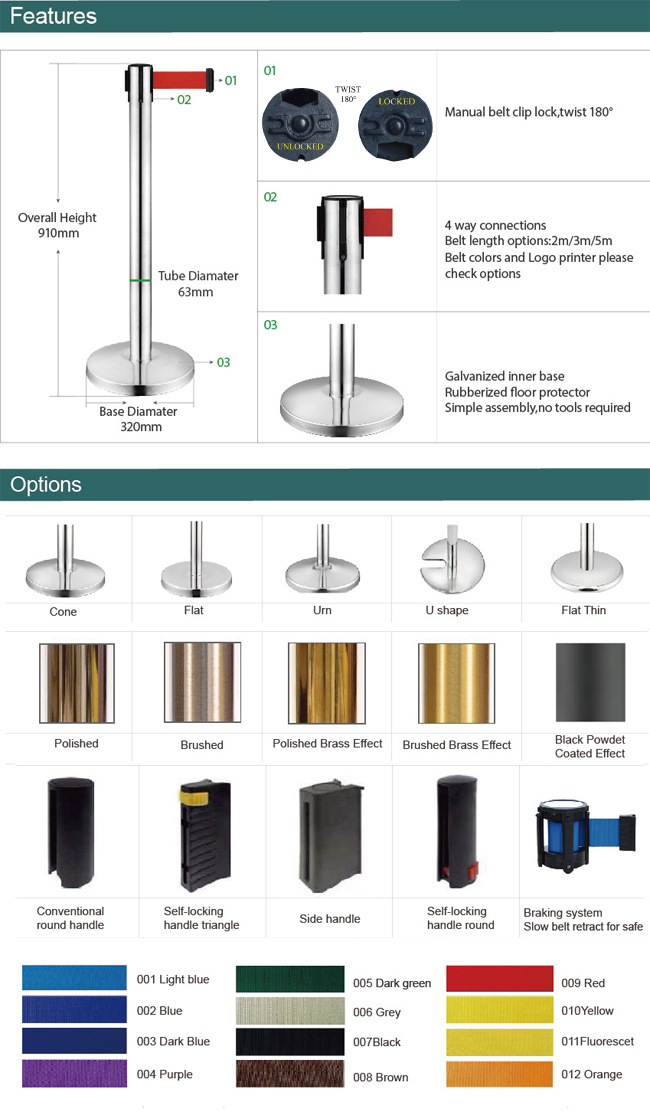 Metal Iron Black Powder Coated Q Manger Queue Stand Queue Pole