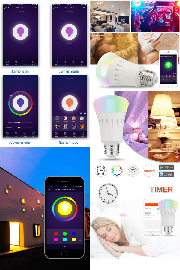 WiFi E27/B22 Colour LED Smart Bulb, Works with Amazon Alexa, Colour Changing, Emit Any Hue in The Rainbow and Tuneable White Lights, Controlled by a Smartphone