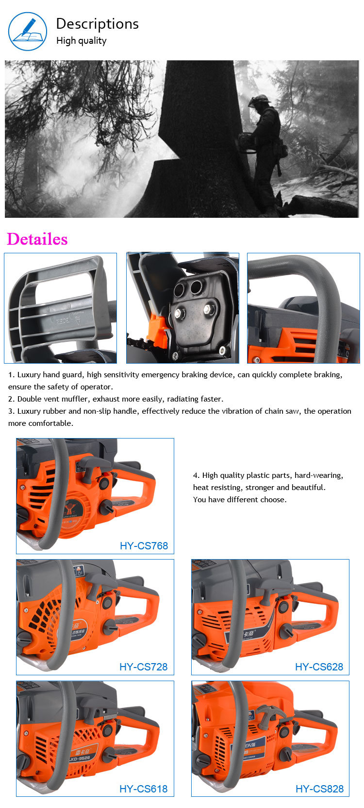 Gasoline Wood Cutting Chain Saw with Quick Delivery