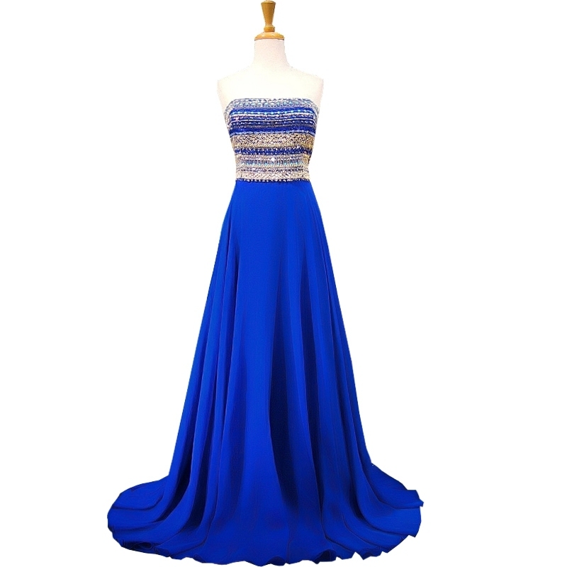 Blue Green Prom Party Dresses Crystal Strapless Custom Beads Evening Dress Z205