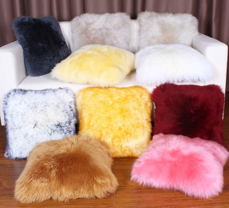 Long Wool Furry Sheepskin Sofa Back Pillow