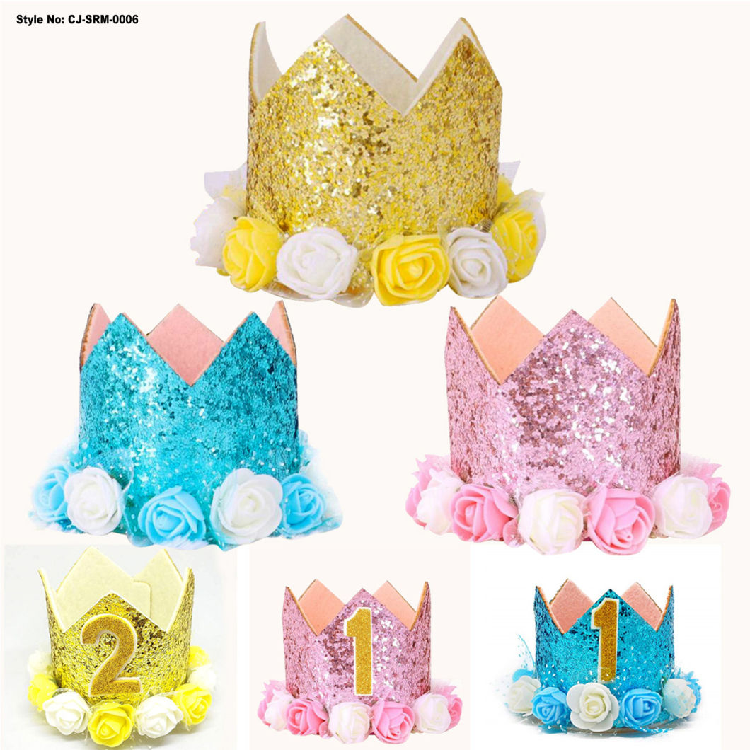 Baby Princess Crown Birthday Hat Gold Flower Style Paper Hat
