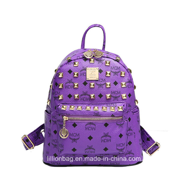 Fashion Designer Women Rivet Bag Leather Backpacks for Ladies