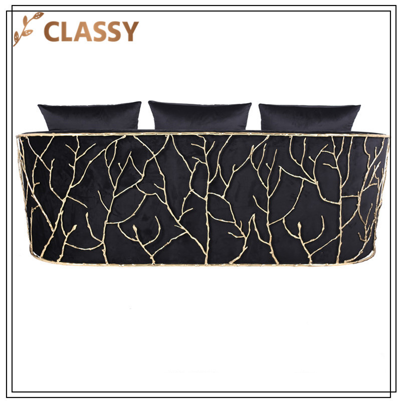 Black Flannel Top Veins Gold Stainless Steel Sofa