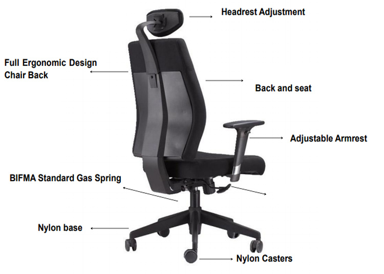 Black High Back Executive Modern Fabric Office Chair