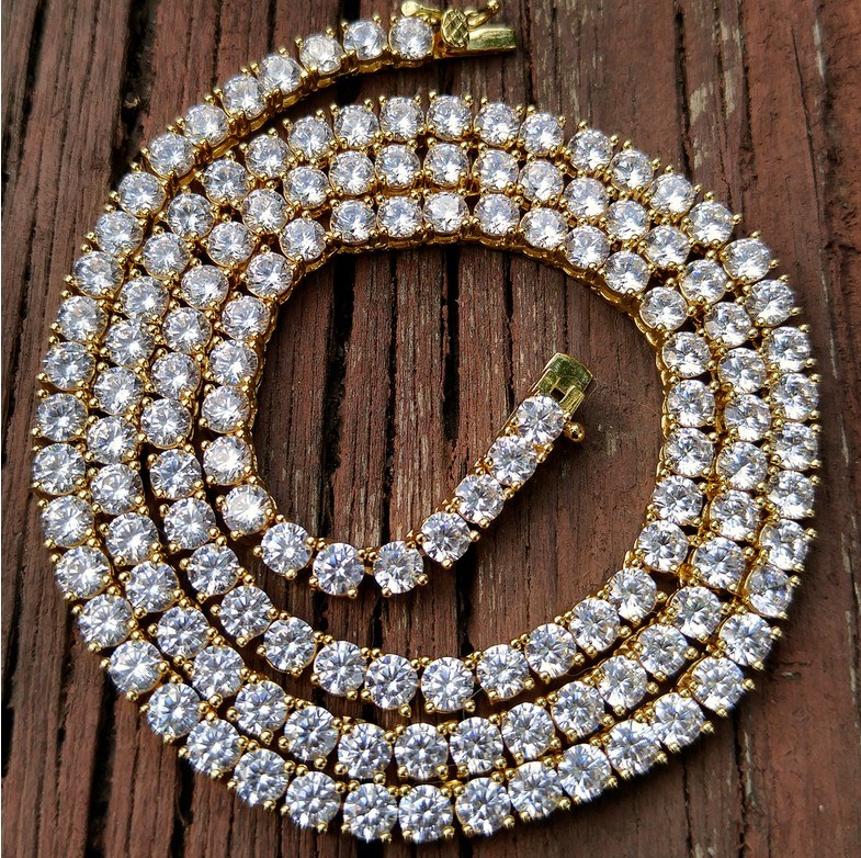 18K Gold One Row Diamond Tennis Chain Necklace Mjcn056