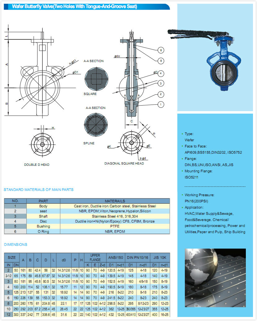 Wafer Butterfly Valve with PTFE Lined Disc