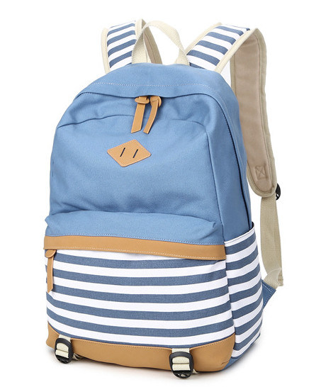 Candy Colors New Style Canvas Double Shoulder Bag Navy Striped Bag Girls' School Bag High School Bag