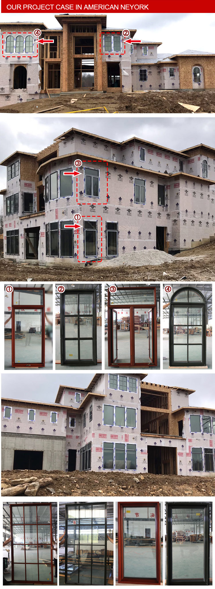 American Oak Wood Aluminum Crank Casement Window