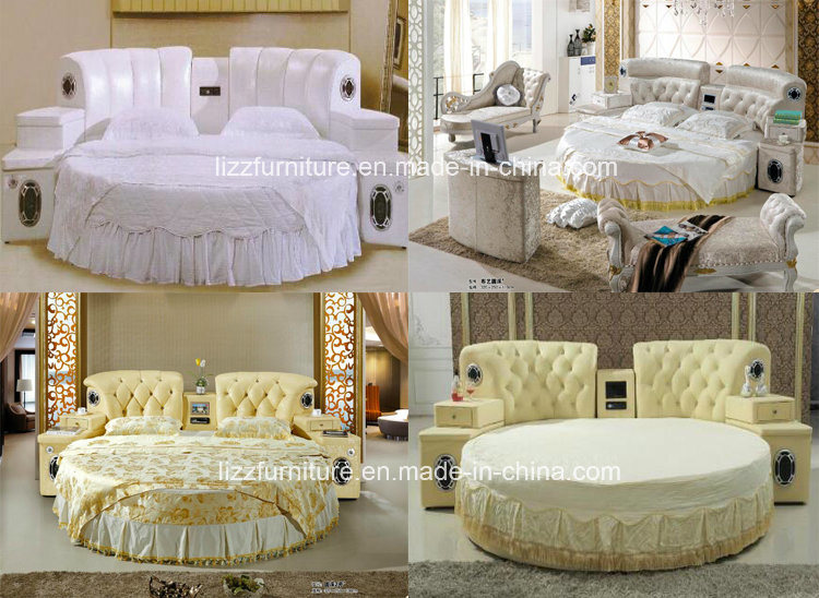 White Color Simple Bedroom Set Modern Leather Round Bed