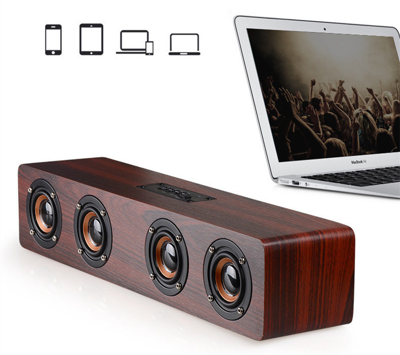 Four Horn Loud Speakers 3D HiFi Retro Shape Design Home Party Wooden Wireless Bluetooth Subwoofer Speaker