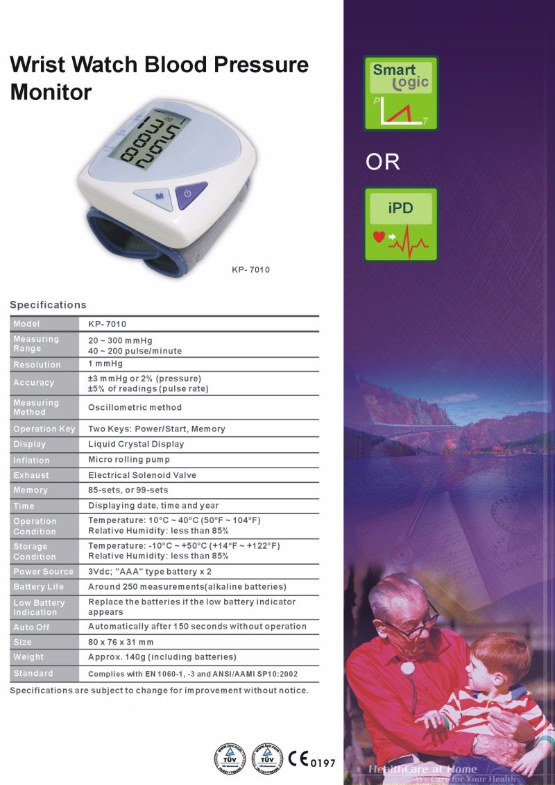 Wrist Watch Kp-7010 Blood Pressure Monitor Ce Certificated