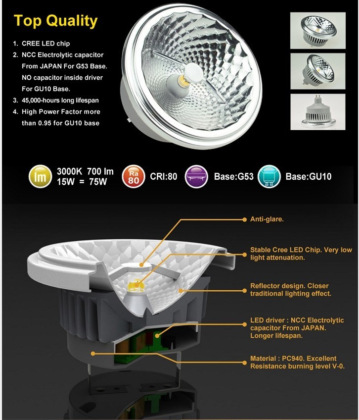 Top Quality of G53 AR111 LED with CE and RoHS