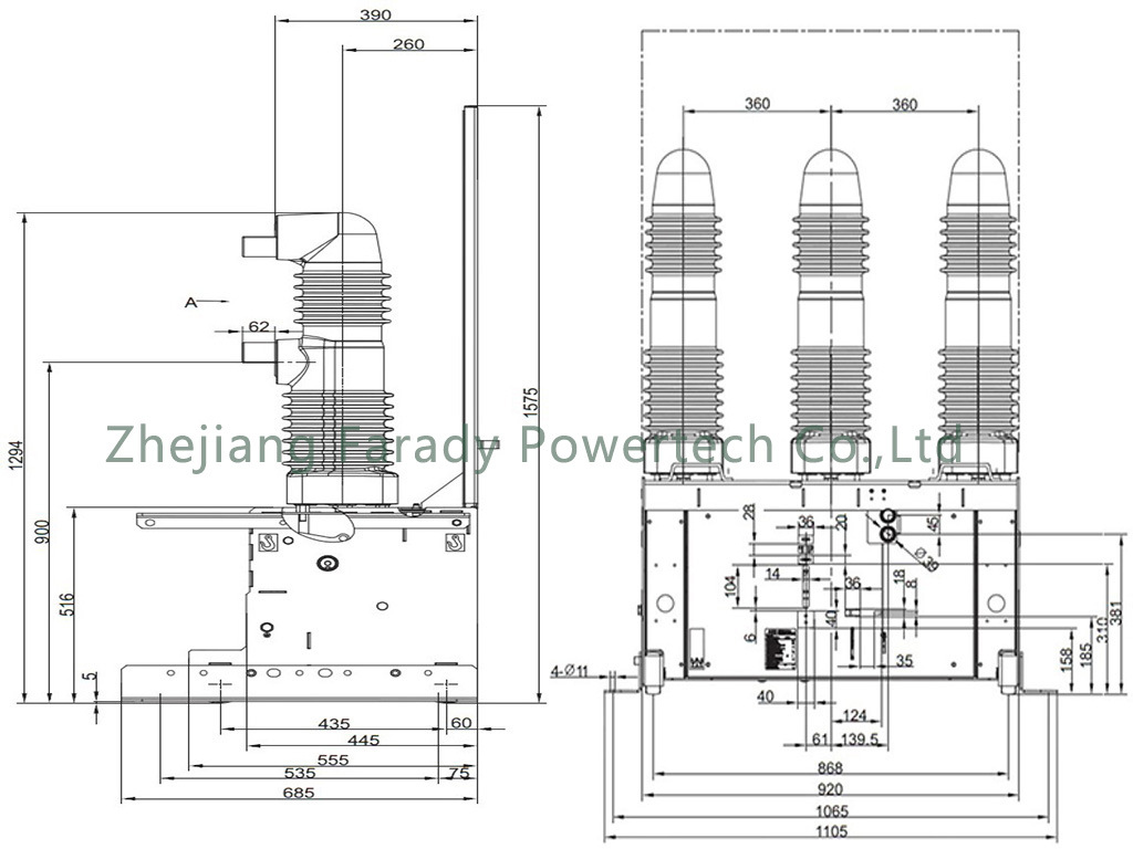 Vb85 38kv/1250A-16ka Indoor Frontal Withdraw IEC62271 Embeded Pole Vacuum Circuit Breaker (VCB)