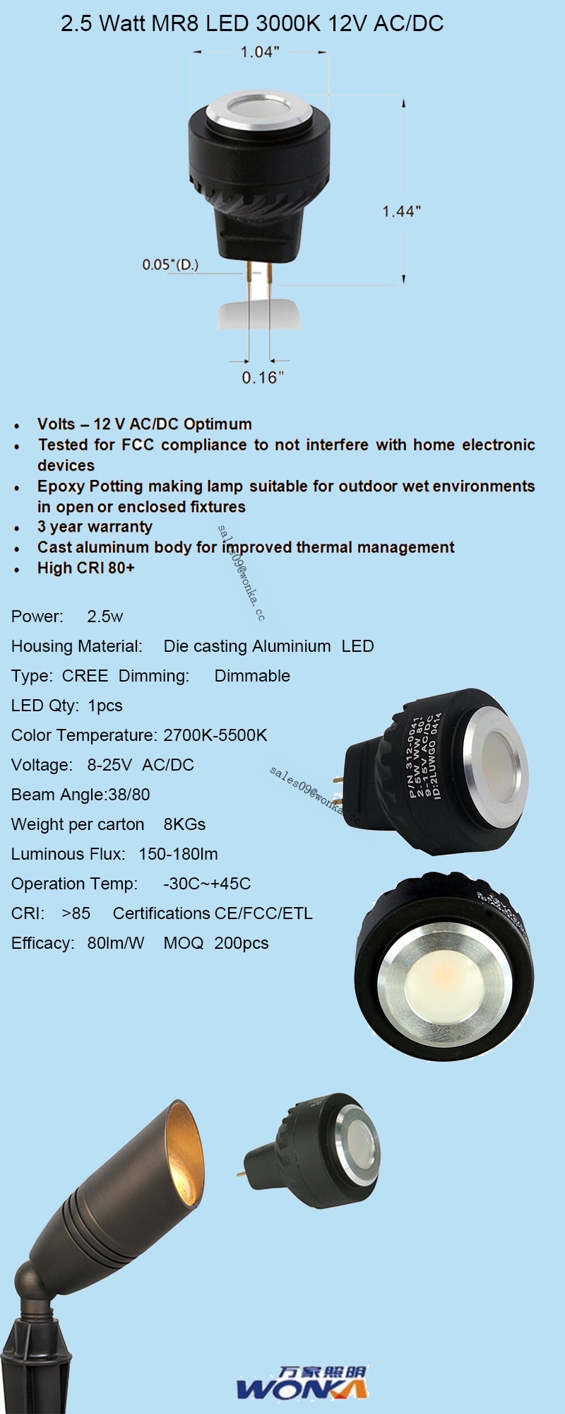 Mr8 LED Bulbs for Landscape Lighting/LED Spotlight