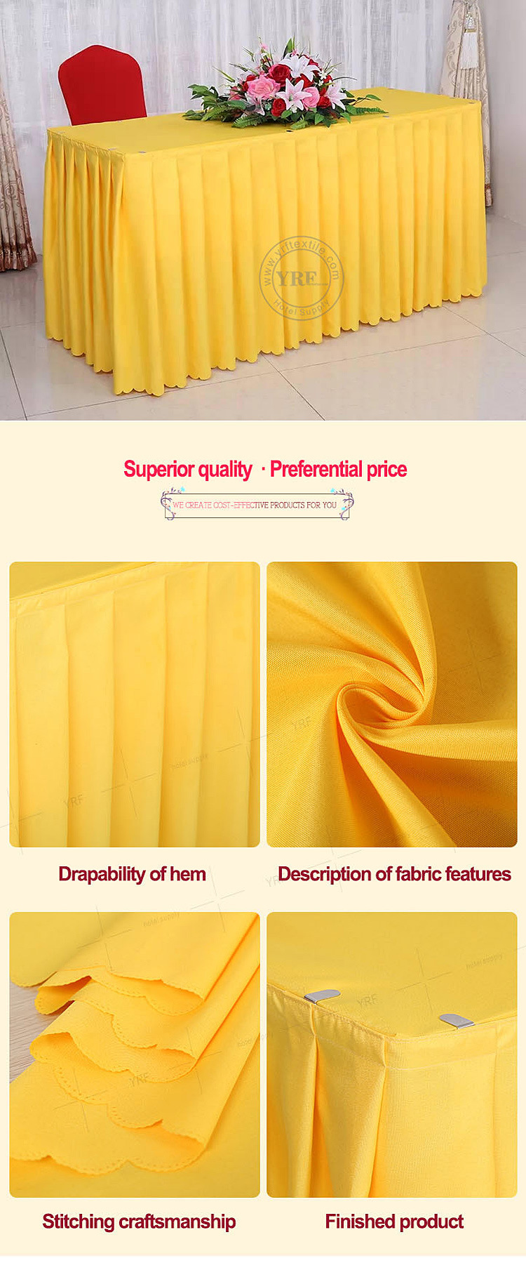 Custom Printed PEVA Materials Ruffled Table Skirts Plastic Table Skirting