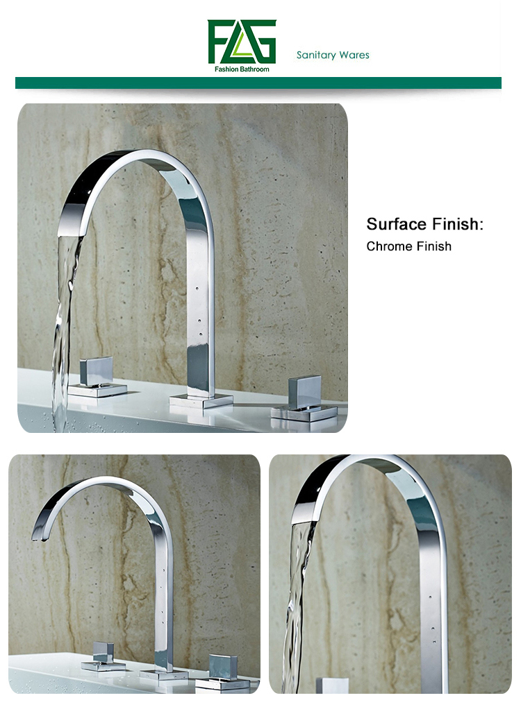 FLG Bath Mat Bathtub Faucet Double Handle 3PCS Waterfall Spout