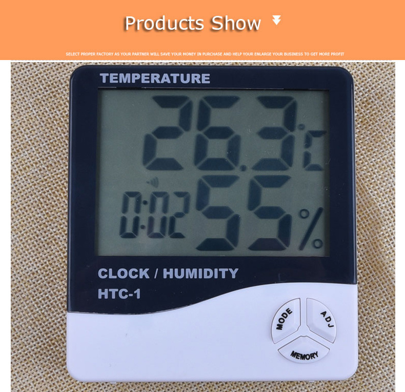 Indoor Digital C/F Thermometer Hygrometer Temperature Humidity Meter Clock HTC-1