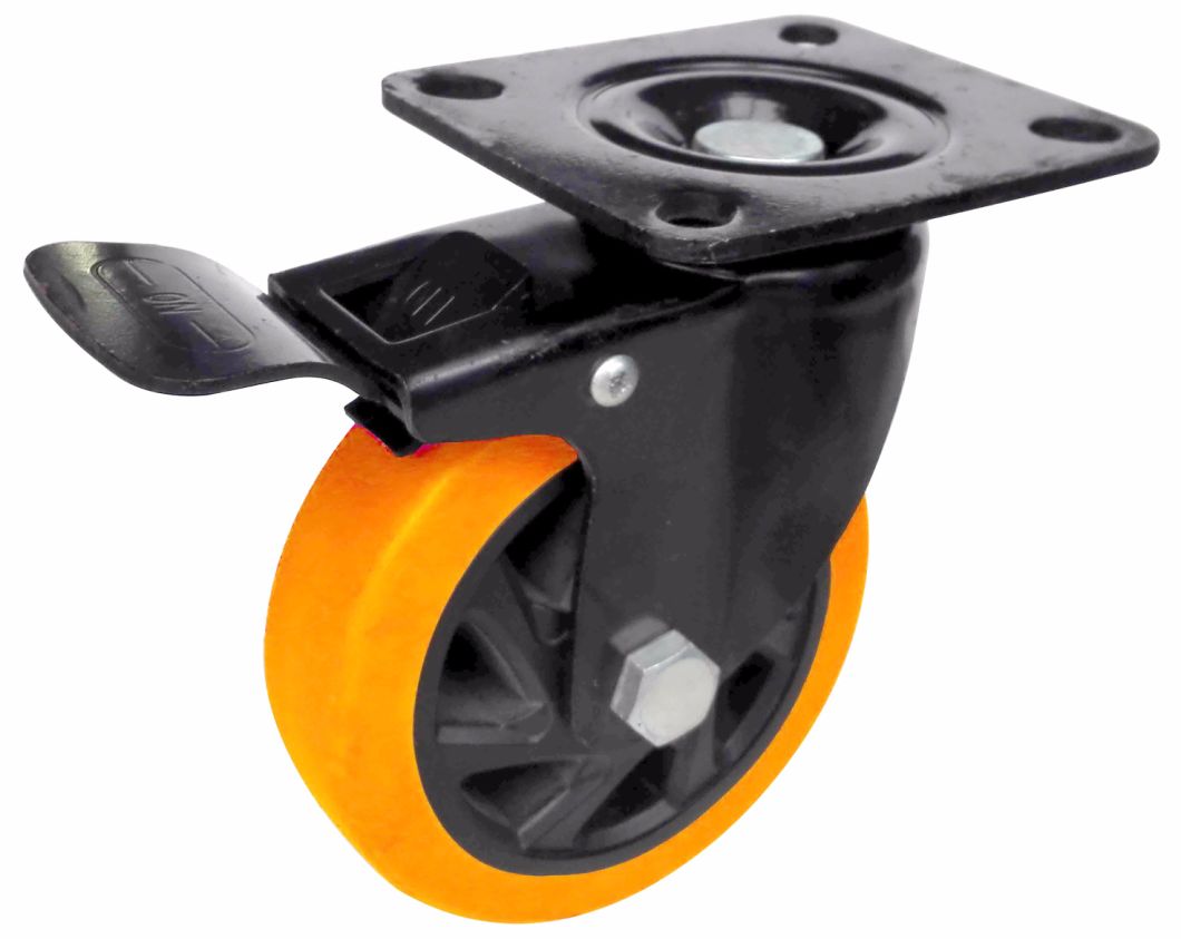 4/5 Inch Orange PVC Doube Brake Castor Wheels for Hand Trolley