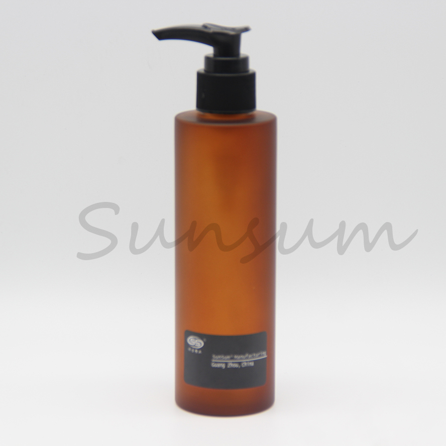 Custom 200ml Amber Frosted Plastic Shampoo Bottle with Lotion Pump