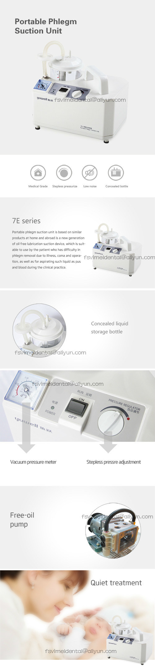 Medical Portable Phlegm Suction Unit with Oil Free Pump Home