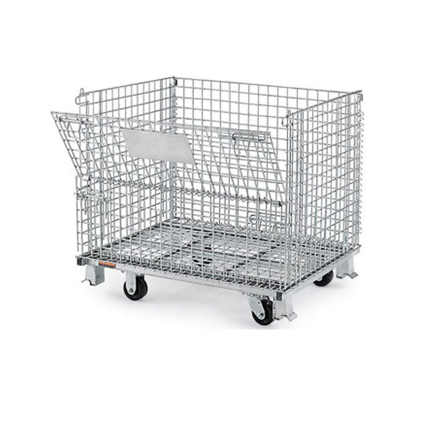 Folding Metal Wire Mesh Storage Container Cage with Wheels