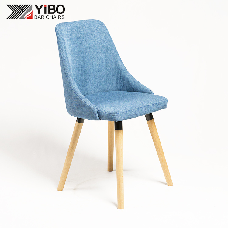 Natural Wood Legs Blue Fabric Upholstered Dining Chair