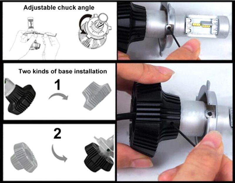 LED Head Lamp H4 LED Head Light Bulb with Adjustable Chuck Angle for Auto Car LED Headlight 16 PCS Hi/Lo Chips Zes