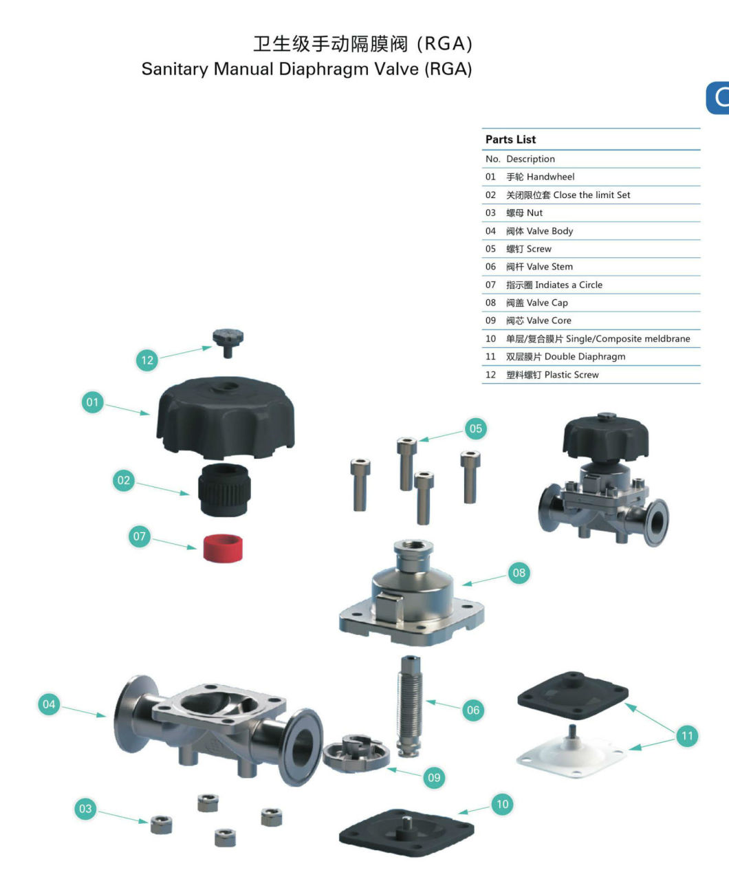 Stainless Steel 316L Diaphragm Valves of Mechanical Parts Using for Food Industry