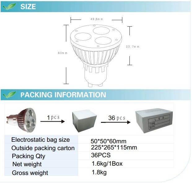 GU10 3W LED Spotlight Bulb (GN-HP-WW1W3-GU10)