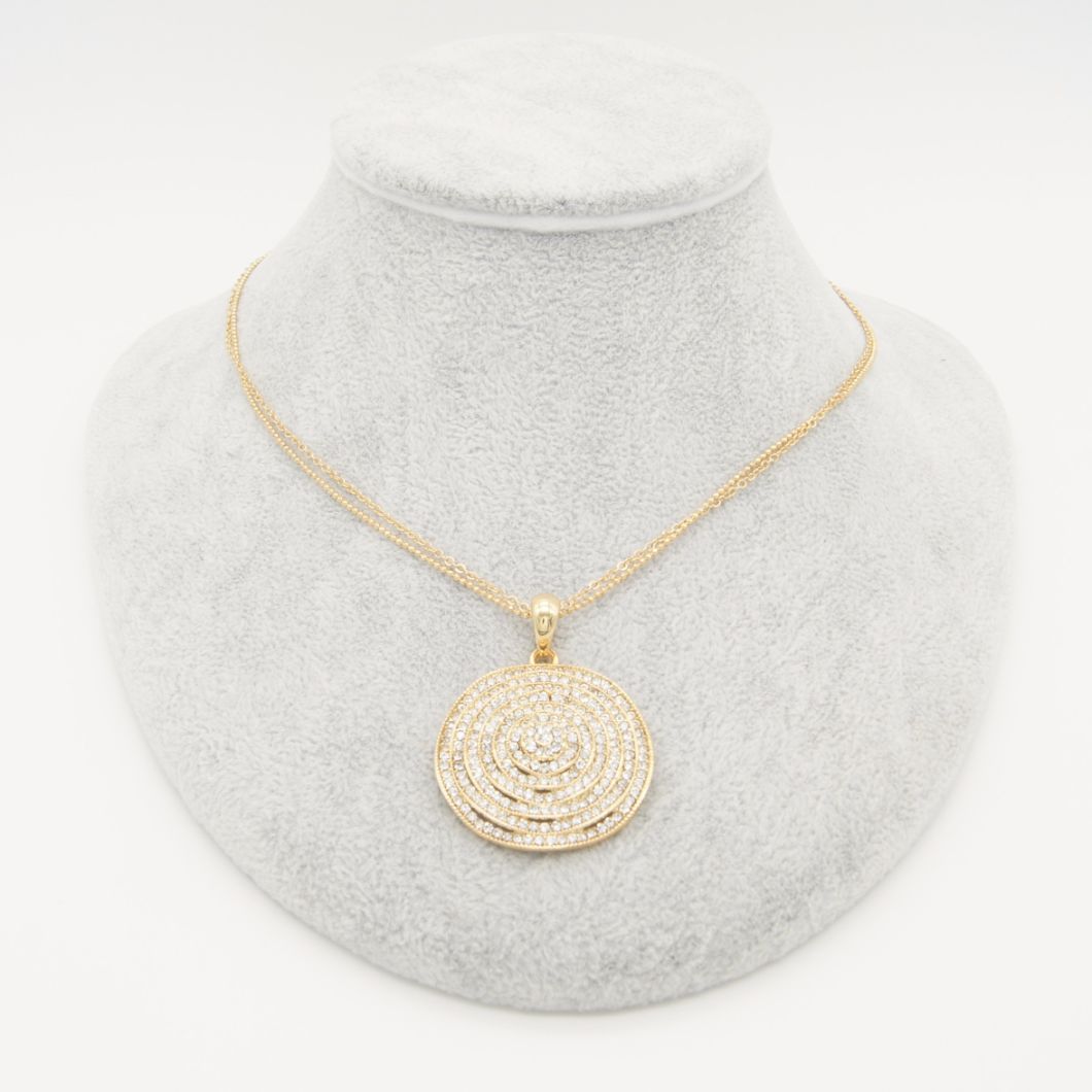 Fashion Jewelry Hierarchy Pave Micro Rhinestones Round Pendant Fine Chain Necklace