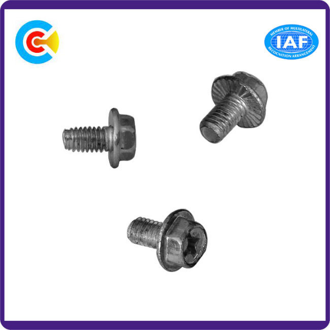 DIN/ANSI/BS/JIS Carbon-Steel/Stainless-Steel Crossed Hexagonal Flanged Triangular Teeth Screw for Building