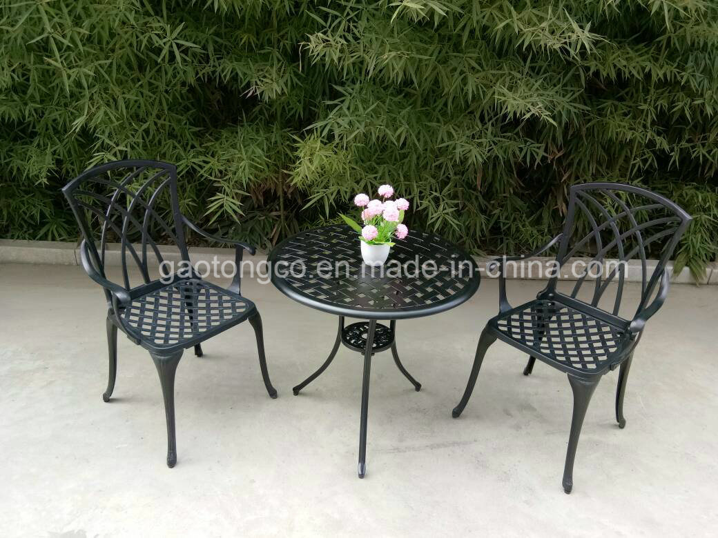 Quality Leisure Cast Aluminum Outdoor Furniture Round Table Dining Set in Black