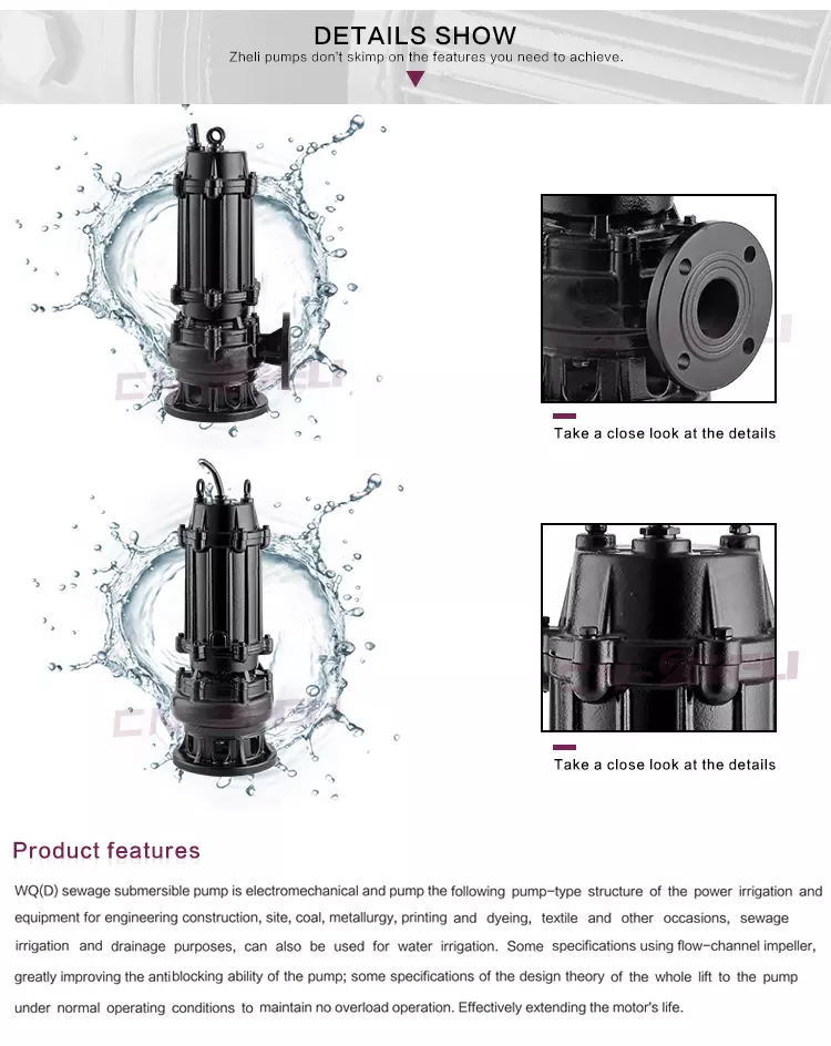 3HP Centrifugal Sewage Water Pumps Dirty Submersible Pump Seawage Drainage Pump