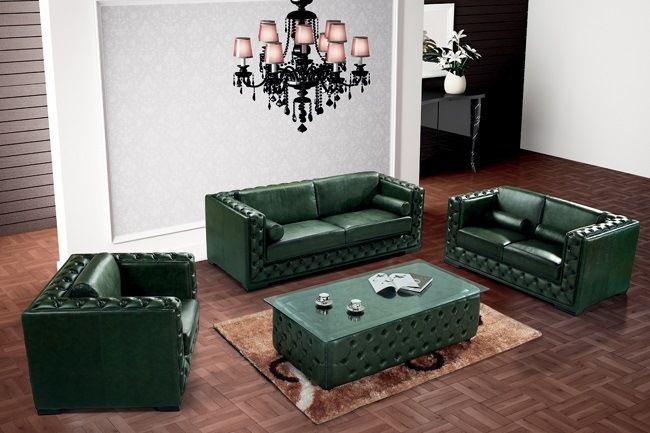 Modern Leather Chesterfield Sofa Green Color Ms-12