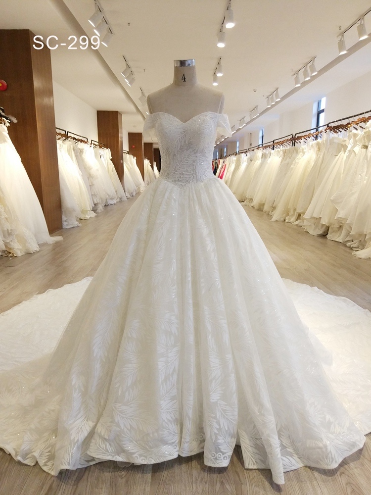 Luxury off Shoulder Heavy Beaded Wedding Dress